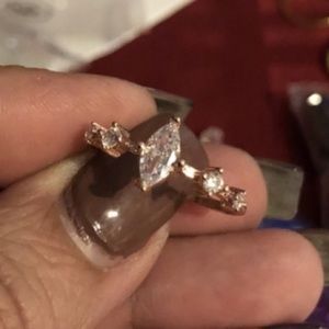Delicate Marquis 3 Stone Cluster Rose Gold Ring